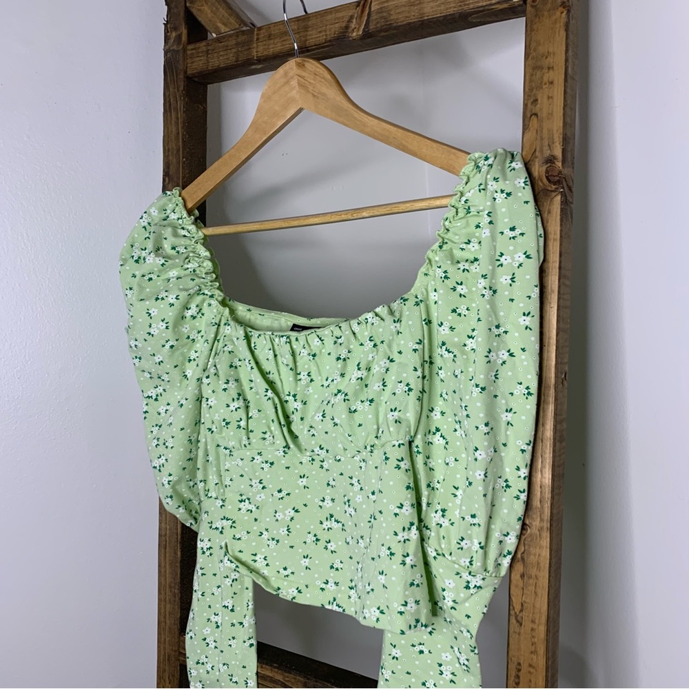 ASOS DESIGN square neck ruched bust long sleeve top in pastel floral - Picture 3 of 5